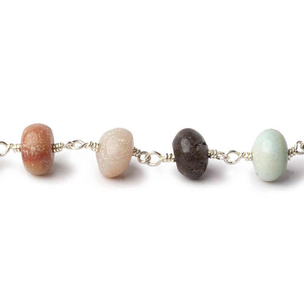 8-9mm Multi Color Amazonite plain rondelle Silver plated chain by the foot 24 pcs