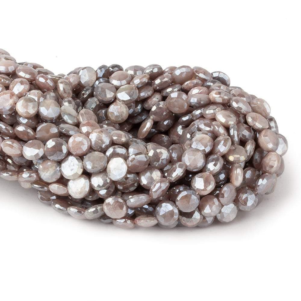 8-9mm Mystic Chocolate Moonstone faceted coins 14 inch 42 beads