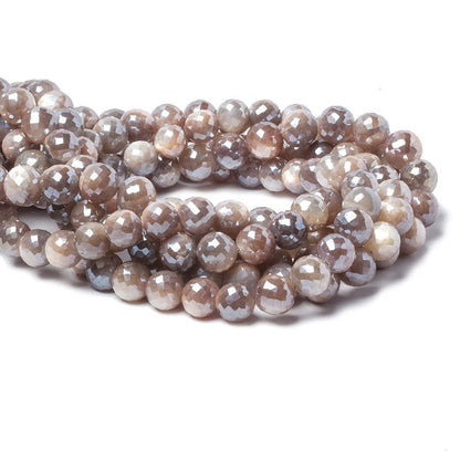 8-9mm Mystic Multi Grey Moonstone faceted rounds 14 inch 39 pieces
