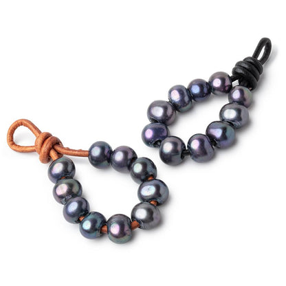 8-9mm Navy Peacock Large Hole Off Round Pearls Set of 10