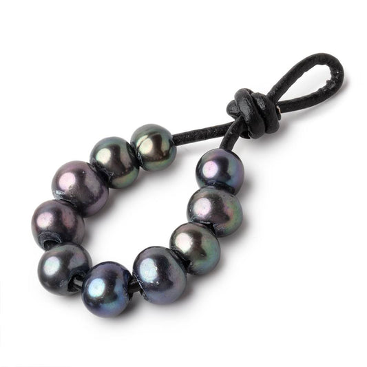 8-9mm Olive Peacock Large Hole Off Round Pearls Set of 10