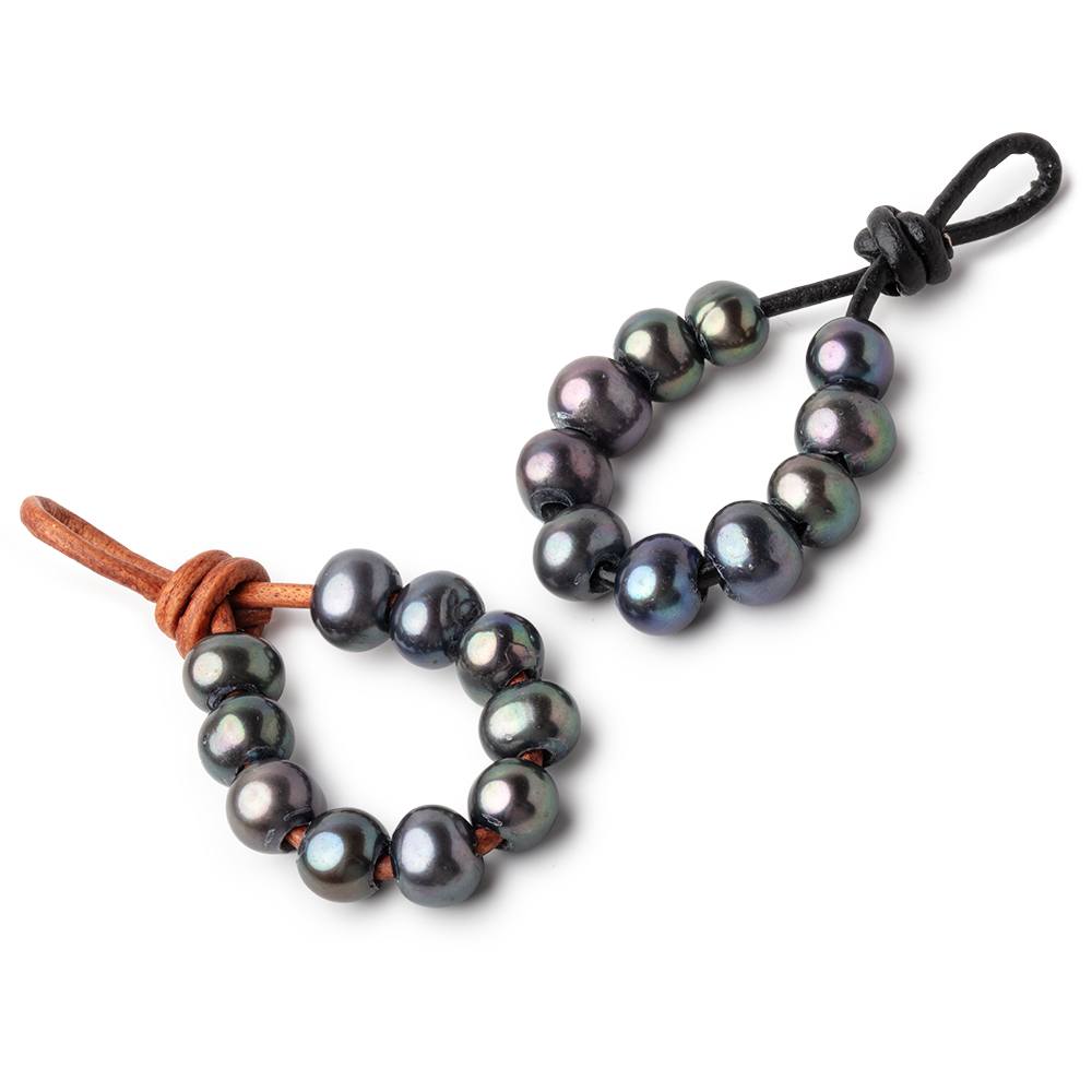 8-9mm Olive Peacock Large Hole Off Round Pearls Set of 10