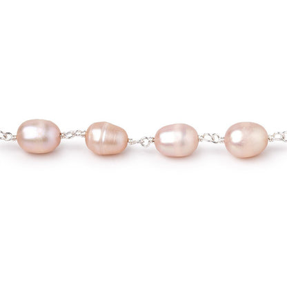 8-9mm Peachy Pink Baroque Pearls on .925 Silver Chain