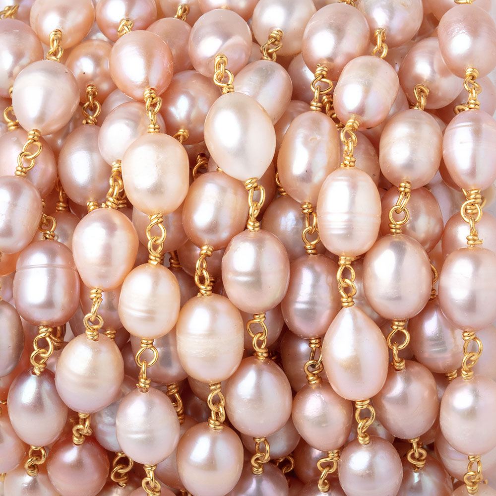 8-9mm Peachy Pink Baroque Pearls on Vermeil Chain
