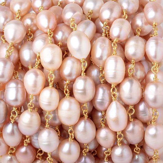 8-9mm Peachy Pink Baroque Pearls on Vermeil Chain