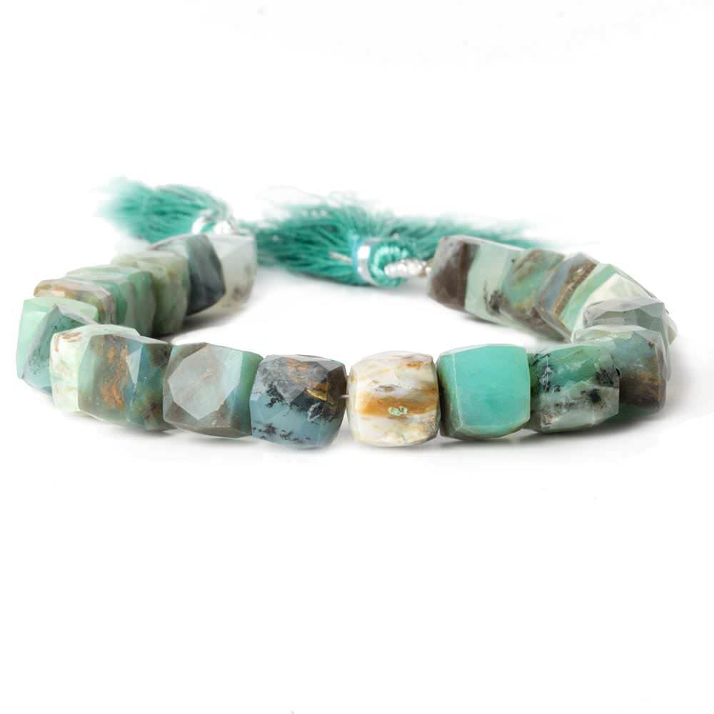 8-9mm Peruvian Blue Opal faceted cube beads 8 inch 23 pieces