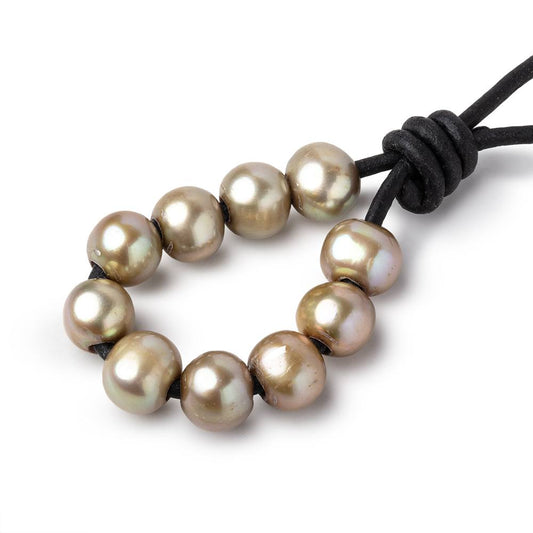8-9mm Antique Brass Large Hole Off Round Pearls Set of 10