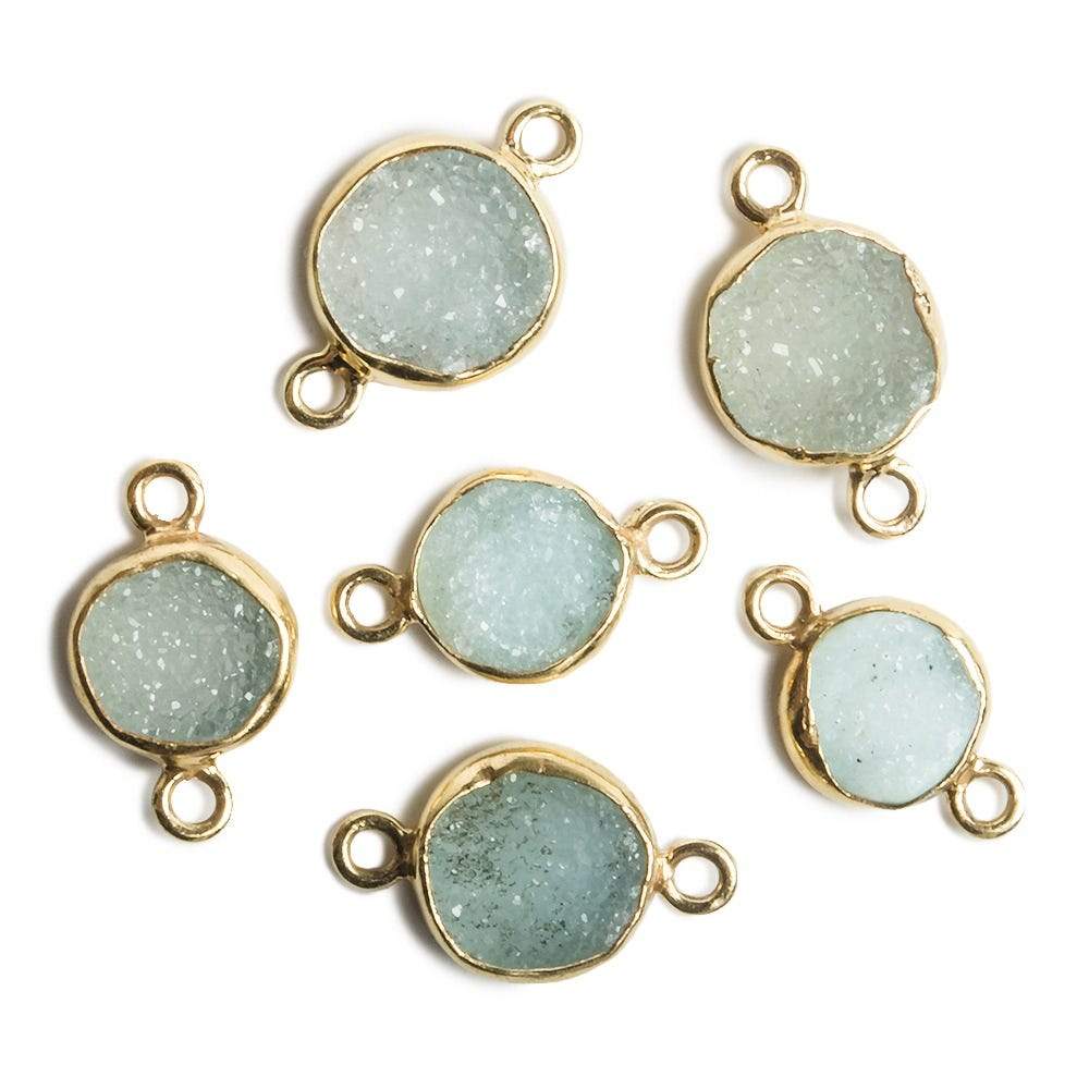 8-9mm Vermeil Bezel SeaGreen Drusy Coin 2 ring Charm Connector 1 piece