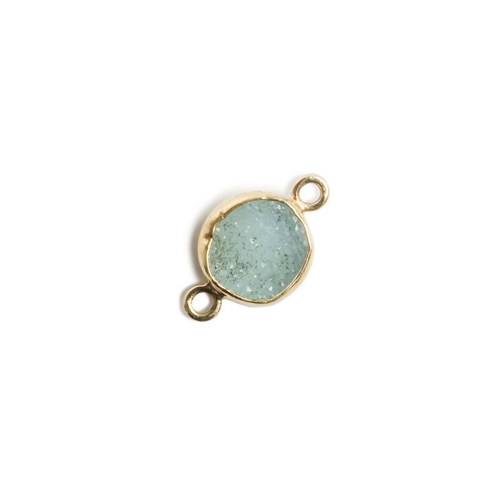8-9mm Vermeil Bezel SeaGreen Drusy Coin 2 ring Charm Connector 1 piece