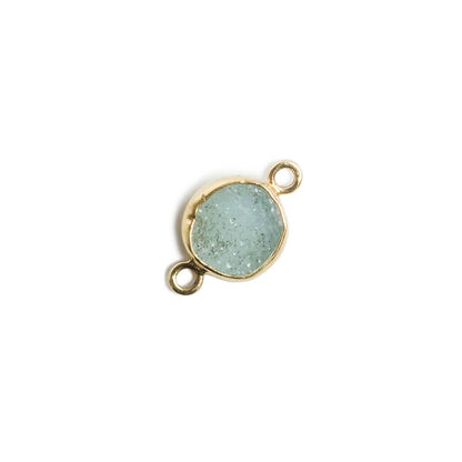 8-9mm Vermeil Bezel SeaGreen Drusy Coin 2 ring Charm Connector 1 piece