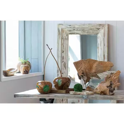 Brown Dragon Koi Teak Wood Sculpture