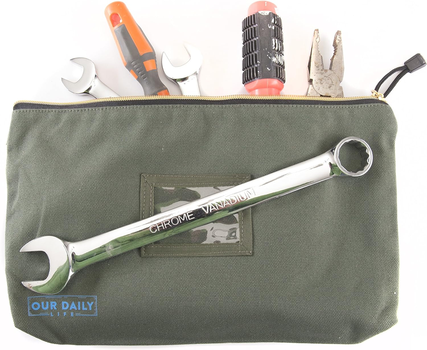 Canvas Zipper Tool Bags - 16Oz Heavy Duty Utility Canvas Tool Pouch with Zipper - Water Resistant 13.7"X8.5" Spacious Storage - 4 Pack Canvas Tool Bag Organizer Set - Tools, Cosmetics, Art and More.