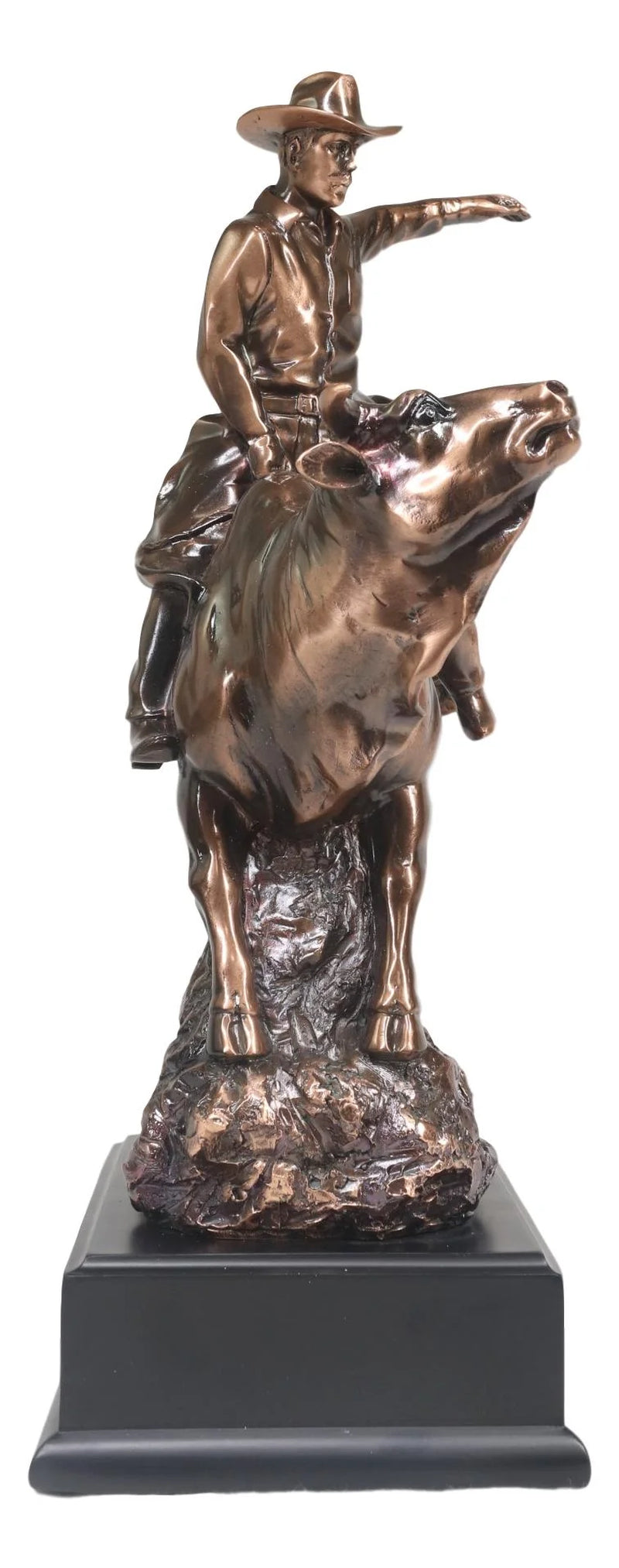 Wild Western Rodeo Cowboy with Bucking Bull Bronze Electroplated Statue