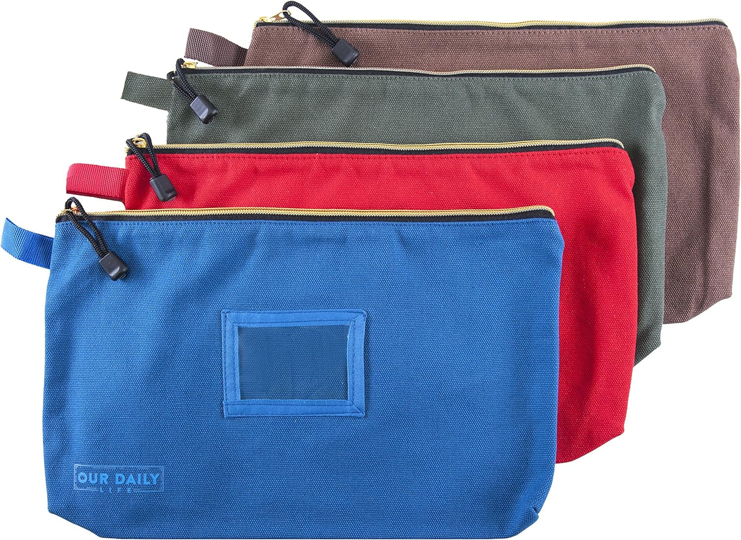 Canvas Zipper Tool Bags - 16Oz Heavy Duty Utility Canvas Tool Pouch with Zipper - Water Resistant 13.7"X8.5" Spacious Storage - 4 Pack Canvas Tool Bag Organizer Set - Tools, Cosmetics, Art and More.