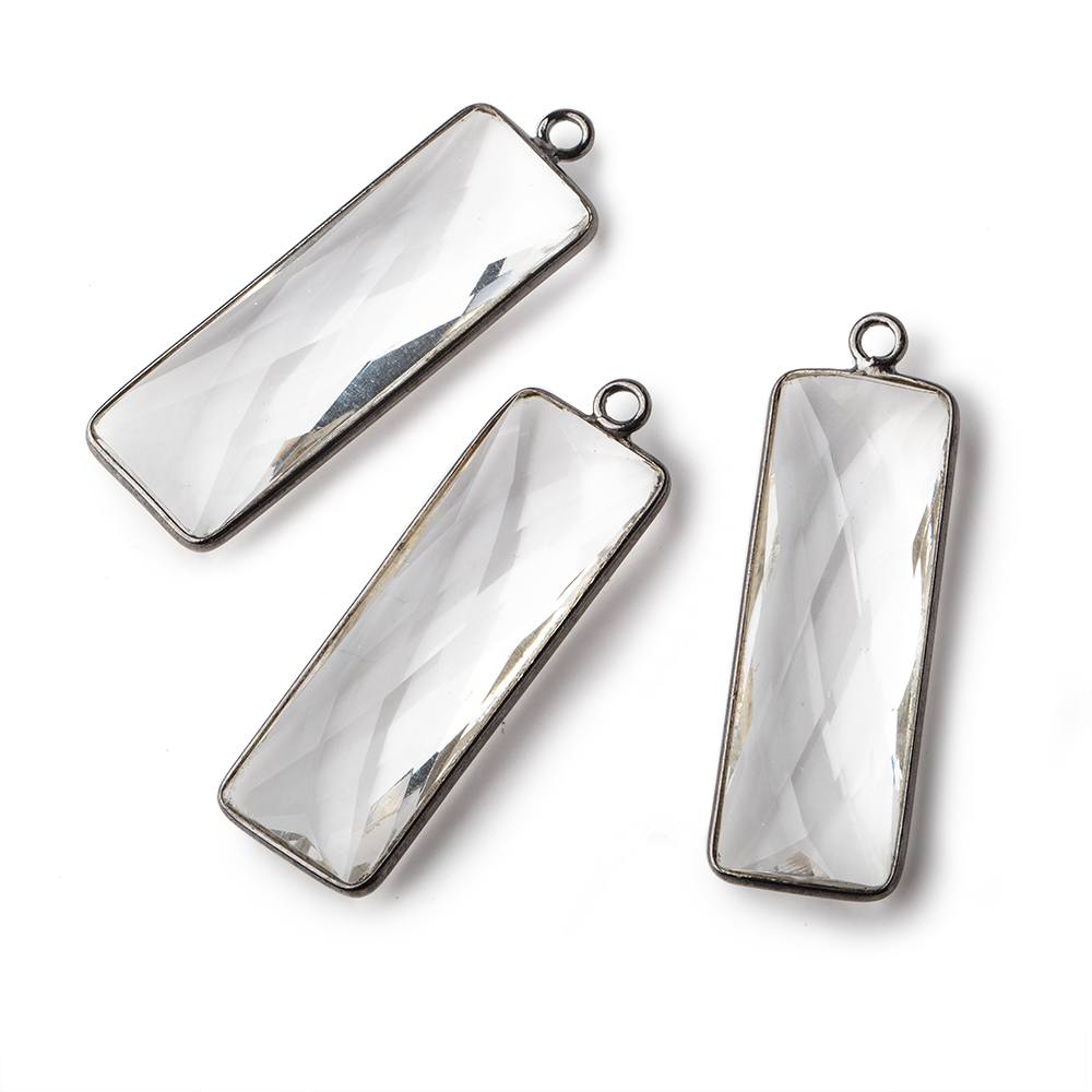 34x11mm Black Gold Bezeled Crystal Quartz Faceted Bar Pendant 1 piece