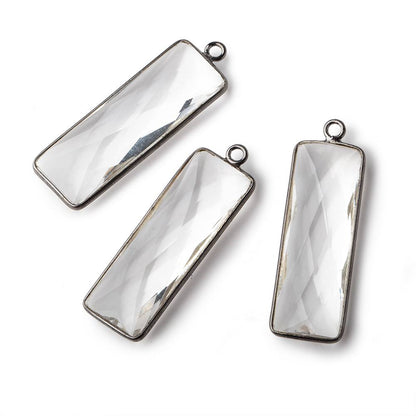 34x11mm Black Gold Bezeled Crystal Quartz Faceted Bar Pendant 1 piece