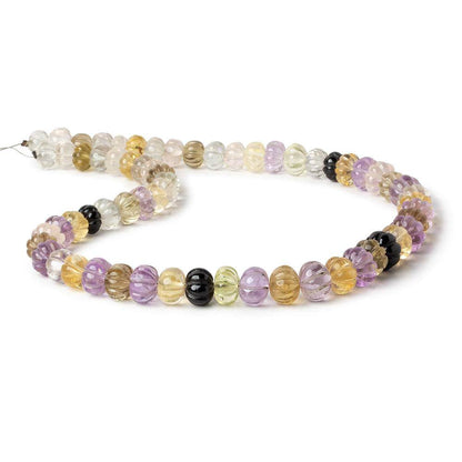 8.5-10.5mm Multi Gemstone Carved Melon Rondelles 16 inch 63 Beads