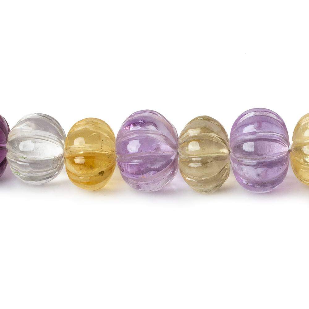 8.5-10.5mm Multi Gemstone Carved Melon Rondelles 16 inch 63 Beads