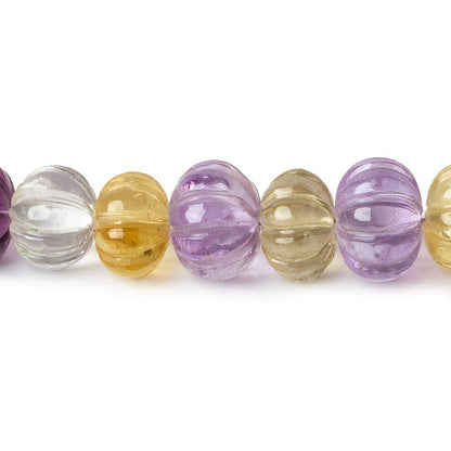 8.5-10.5mm Multi Gemstone Carved Melon Rondelles 16 inch 63 Beads