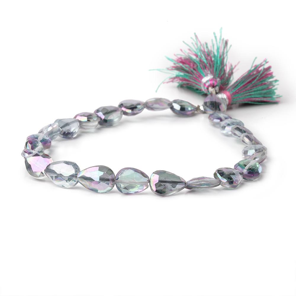 8.5-10mm Mystic White Topaz Straight Drill Faceted Pears 9 inch 25 Beads