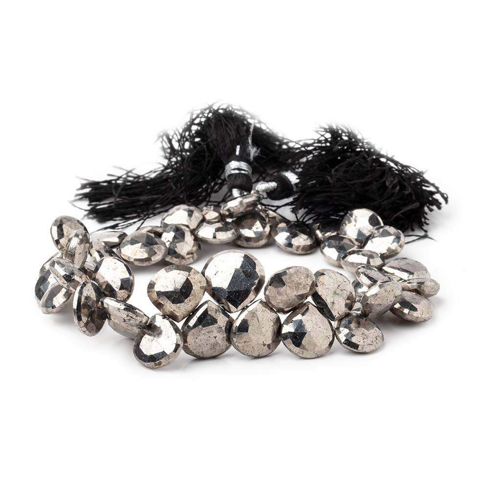 8.5-11.5mm White Pyrite Faceted Heart Beads 7.5 inch 44 pieces