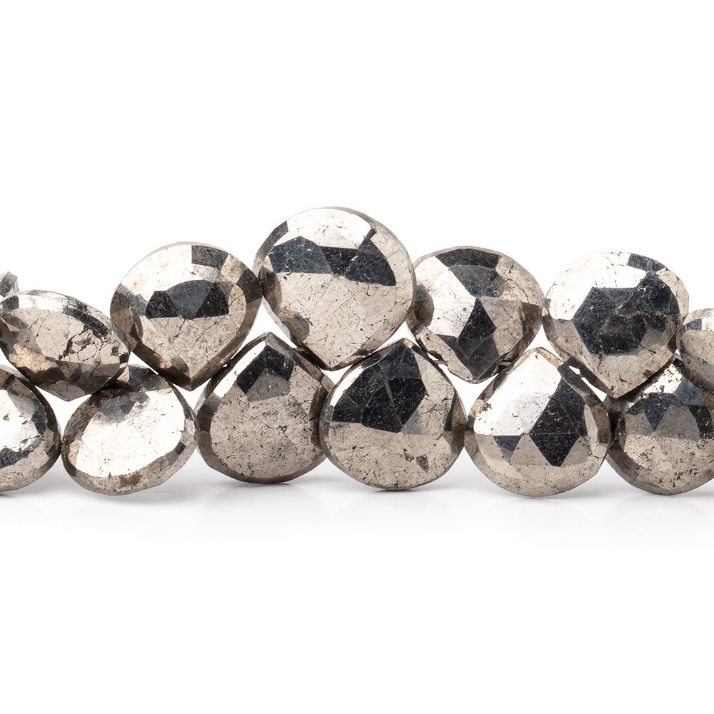 8.5-11.5mm White Pyrite Faceted Heart Beads 7.5 inch 44 pieces