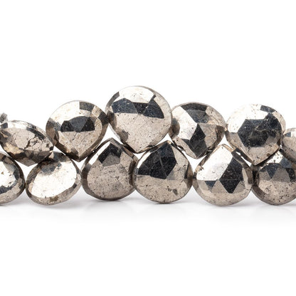 8.5-11.5mm White Pyrite Faceted Heart Beads 7.5 inch 44 pieces