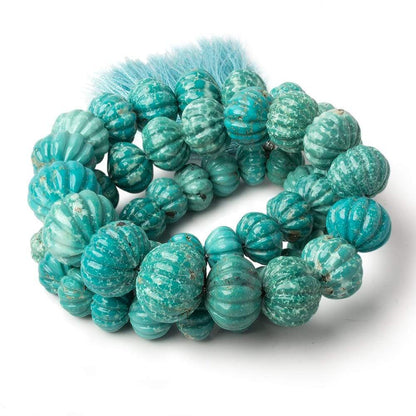 8.5-15mm Turquoise carved melon rondelle beads 18 inch 53 pieces