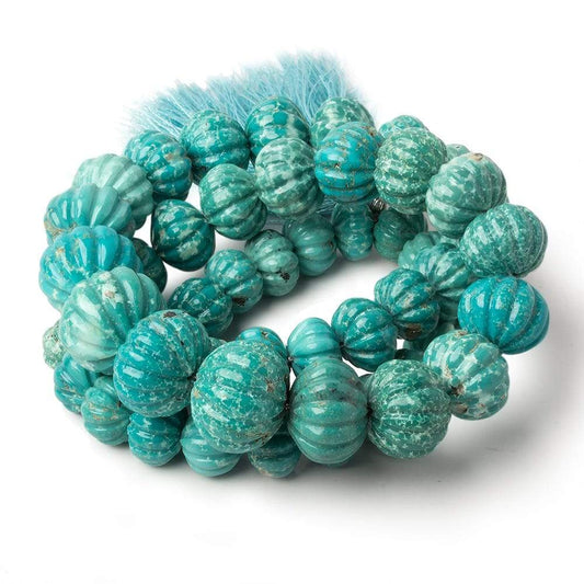 8.5-15mm Turquoise carved melon rondelle beads 18 inch 53 pieces
