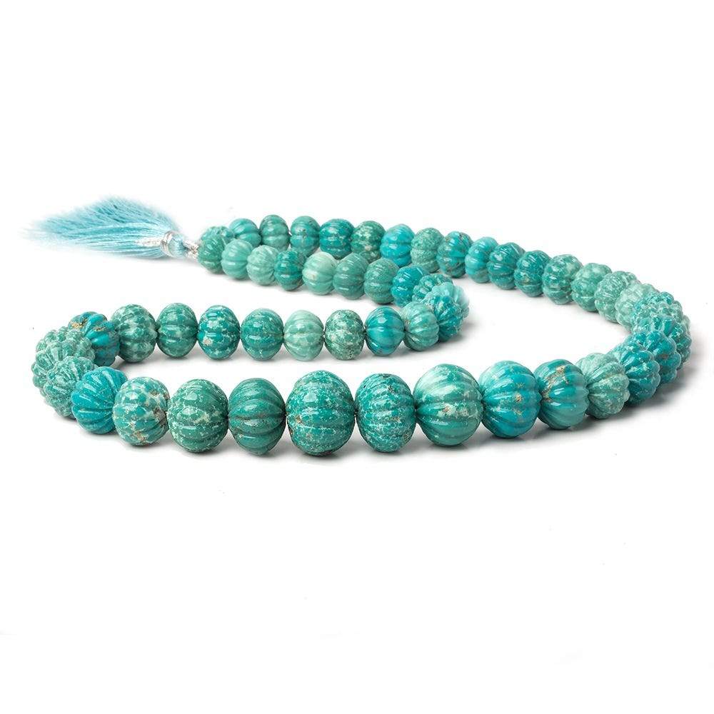 8.5-15mm Turquoise carved melon rondelle beads 18 inch 53 pieces
