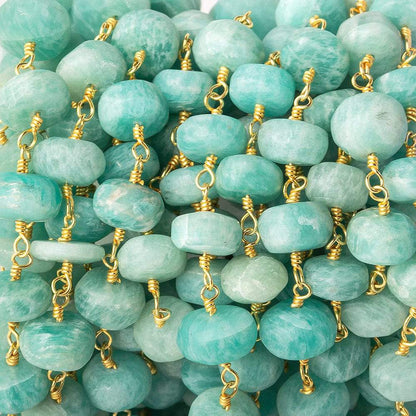 8.5-9.5mm Matte Amazonite plain rondelle Gold plated Chain by the foot 20 pcs
