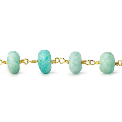 8.5-9.5mm Matte Amazonite plain rondelle Gold plated Chain by the foot 20 pcs
