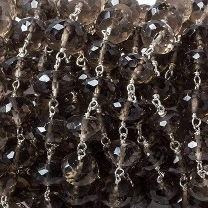 8.5-9.5mm Smoky Quartz faceted rondelle .925 Silver Chain by the foot 31 pcs