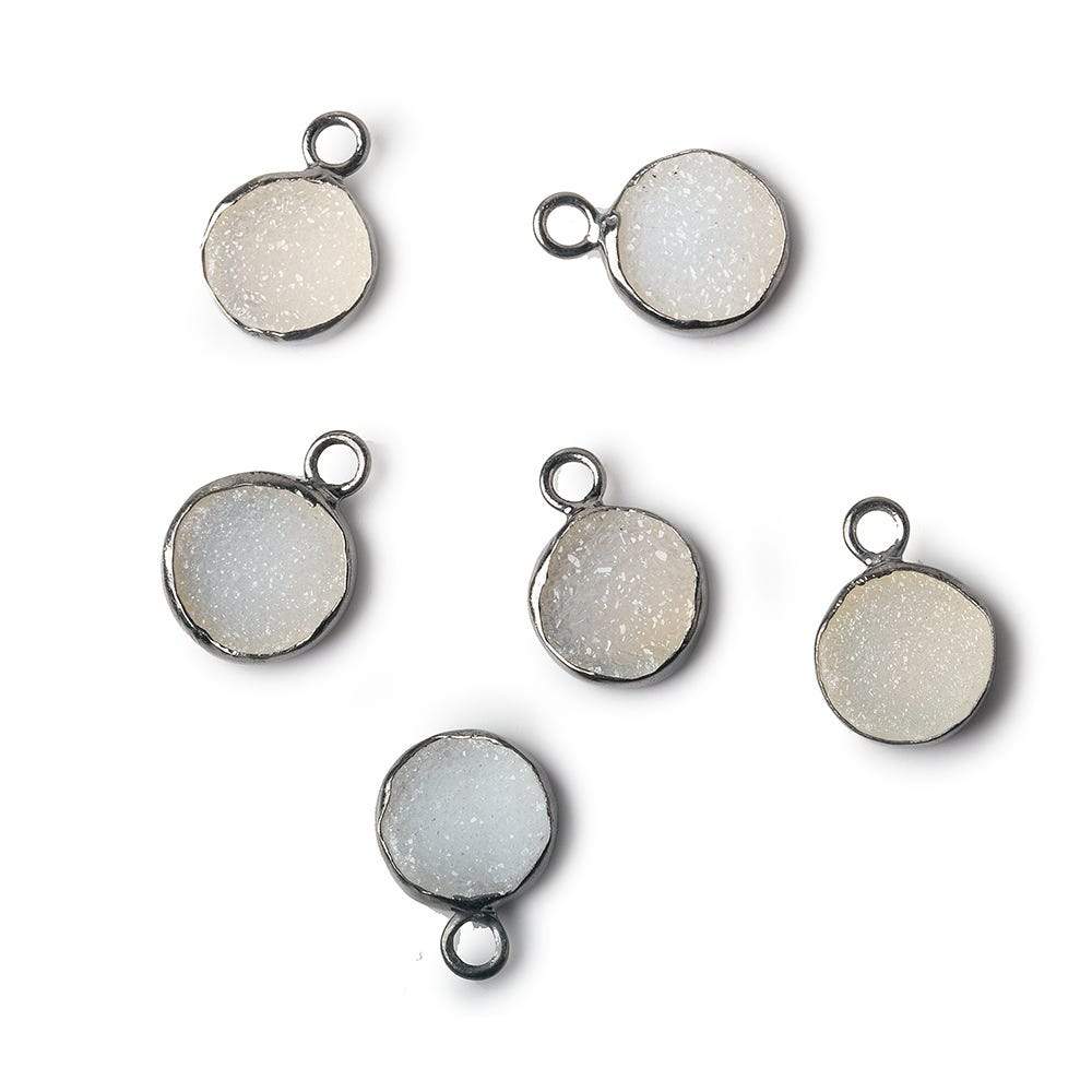 8.5-9mm Black Gold Bezel White Drusy Coin Pendant 1 piece
