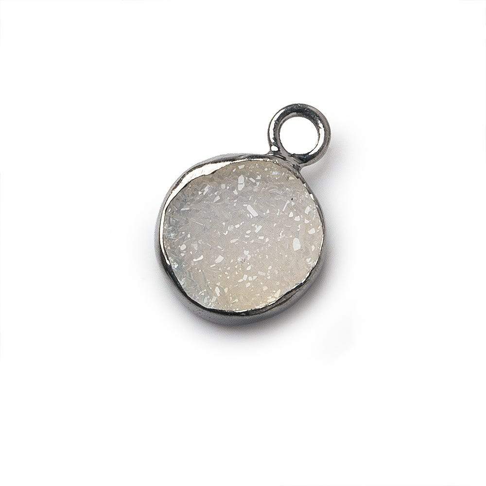 8.5-9mm Black Gold Bezel White Drusy Coin Pendant 1 piece