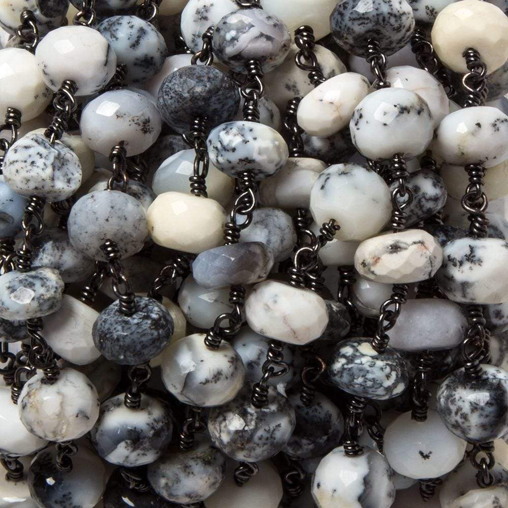 8.5-9mm Dendritic Opal facet rondelle Black Gold plated Chain by the foot 24pcs