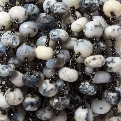 8.5-9mm Dendritic Opal facet rondelle Black Gold plated Chain by the foot 24pcs