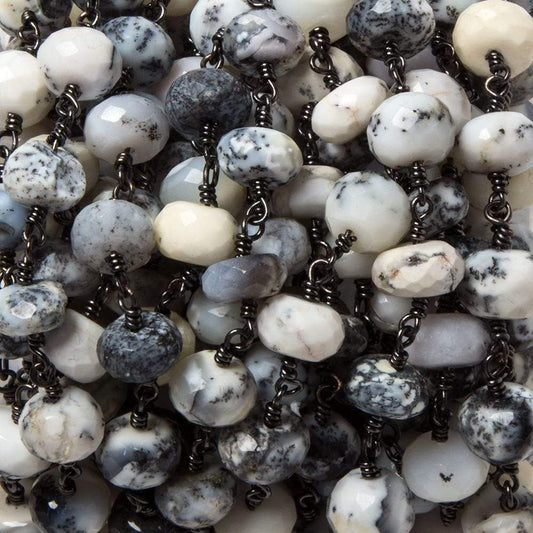 8.5-9mm Dendritic Opal facet rondelle Black Gold plated Chain by the foot 24pcs