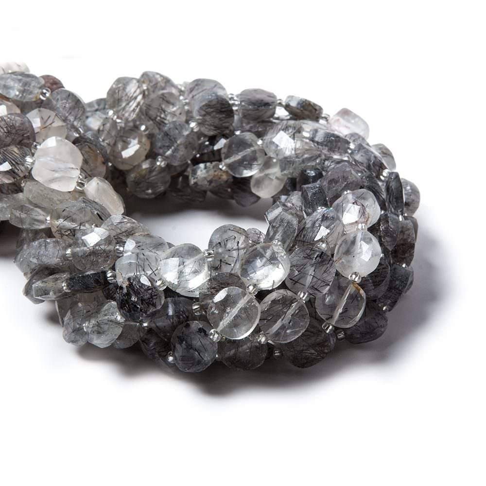 8.5-9mm Tourmalinated Quartz faceted pillow beads 14 inch 33 pieces