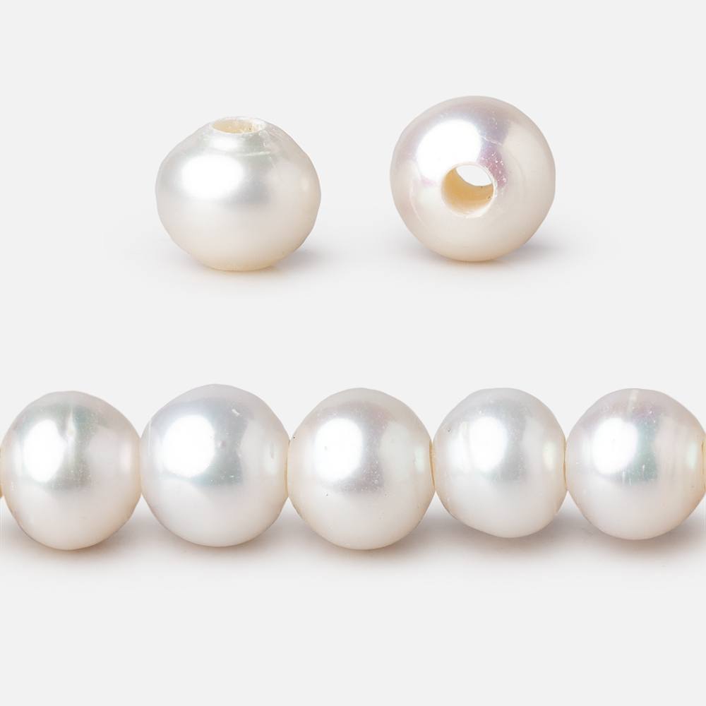 8.5-9mm White Off Round Large Hole Freshwater Pearls 7.5 inch 22 Beads