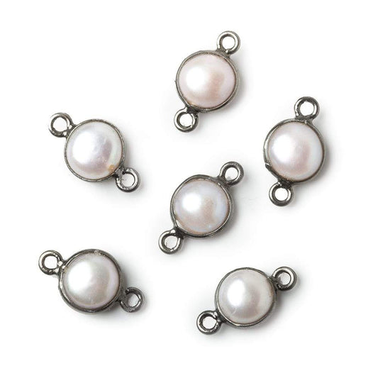 8.5mm Black Gold .925 Silver Bezel Rose' White Freshwater Pearl Button Connector 1 Piece