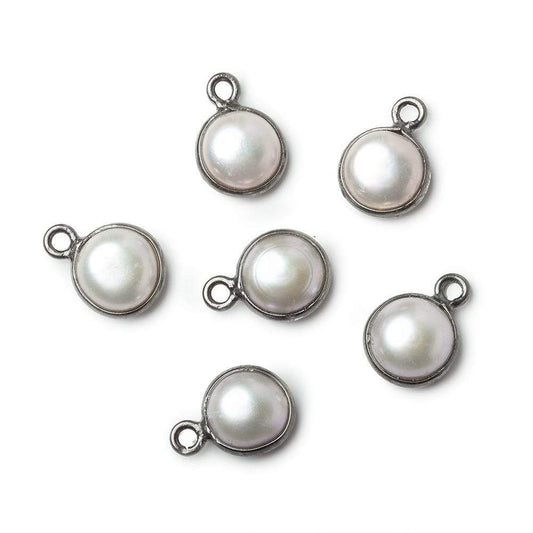 8.5mm Black Gold .925 Silver Bezel Rose' White Freshwater Pearl Button Pendant 1 Piece