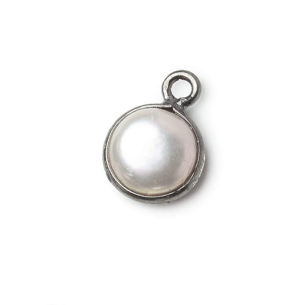 8.5mm Black Gold .925 Silver Bezel Rose' White Freshwater Pearl Button Pendant 1 Piece
