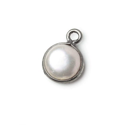 8.5mm Black Gold .925 Silver Bezel Rose' White Freshwater Pearl Button Pendant 1 Piece