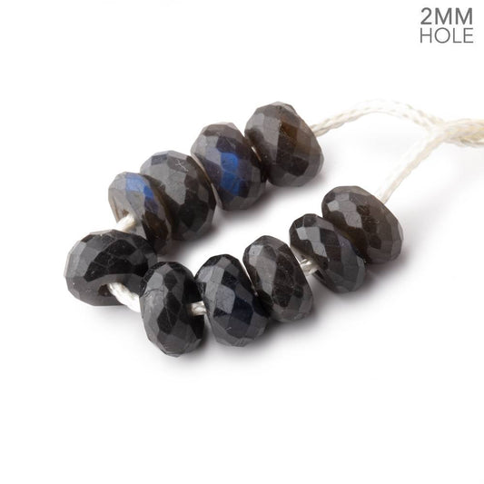 8.5mm Black Labradorite 2mm Large Hole Faceted Rondelle Bead Set of 10