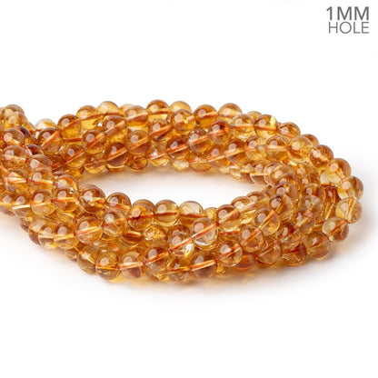 8.5mm Citrine Plain Rounds 15 inch 46 Beads with 1mm Drill Holes AA