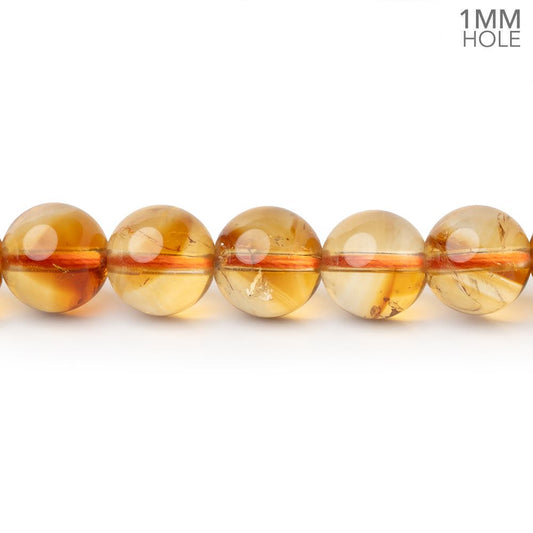 8.5mm Citrine Plain Rounds 15 inch 46 Beads with 1mm Drill Holes AA