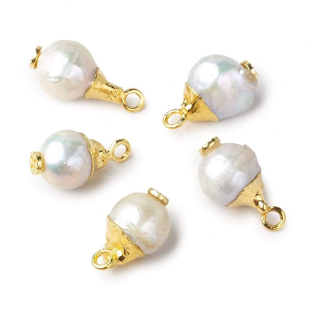 8.5mm Gold Leafed White Drop Freshwater Pearl Pendant Focal Bead 1 piece