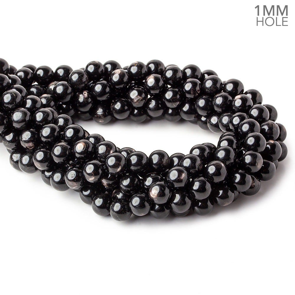 8.5mm Hypersthene plain round large hole beads 15.5 inch 47 beads A