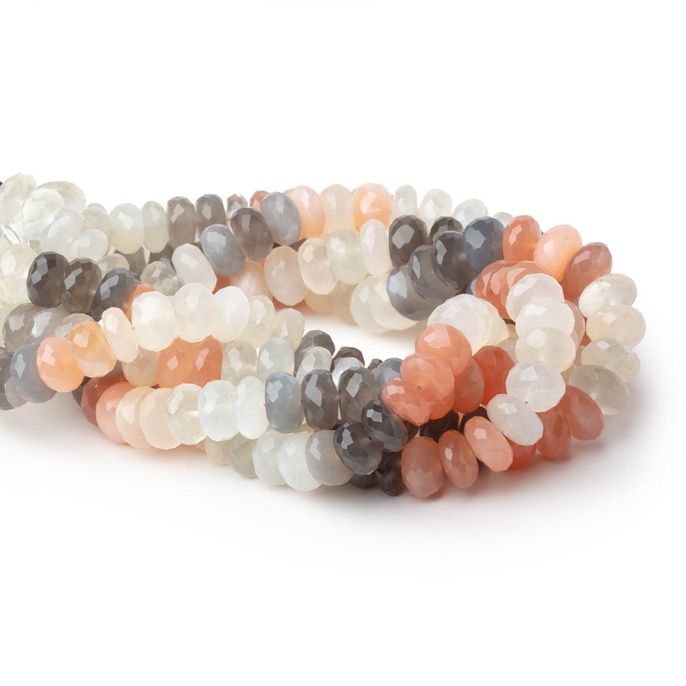 8.5mm Multi Color Moonstone Faceted Rondelle 9 inch 46 Beads